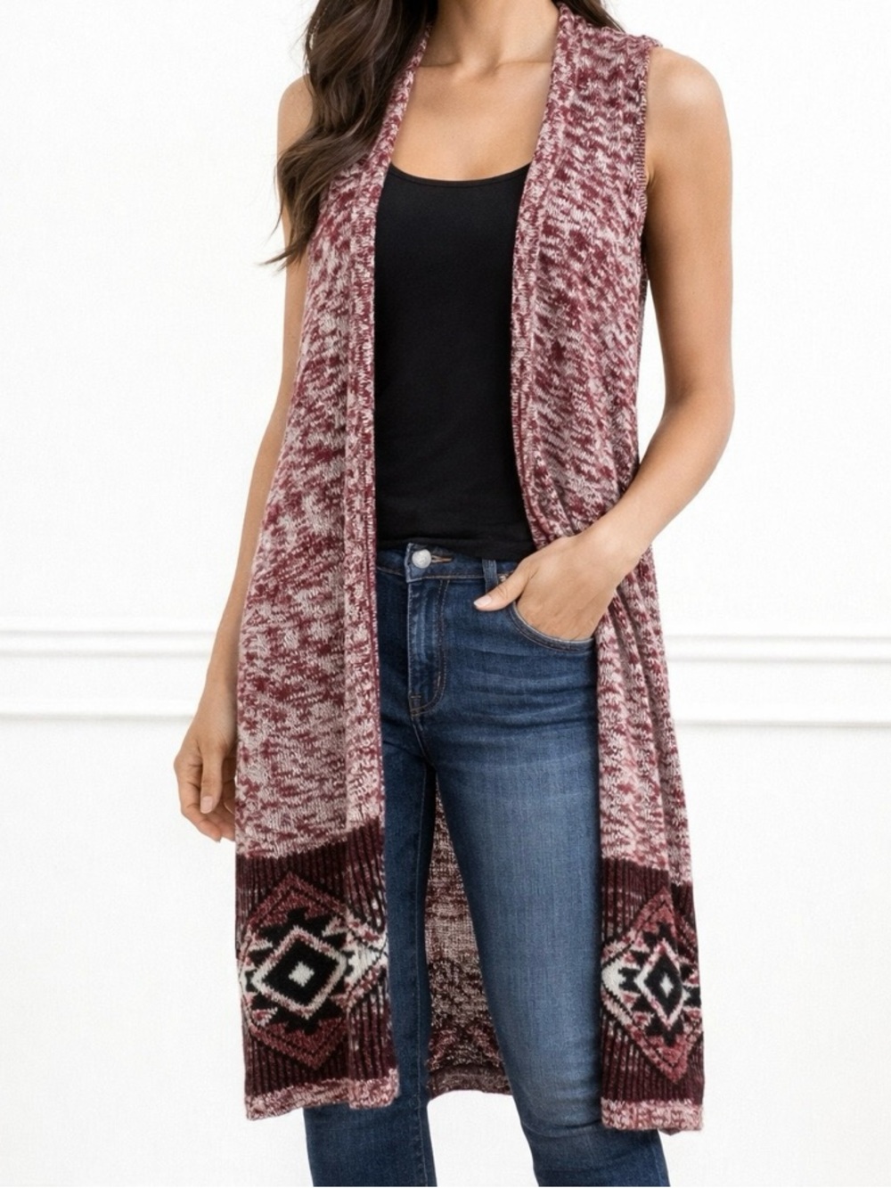 Almost Famous Lightweight Sleeveless Southwestern Duster Cardigan Size S
